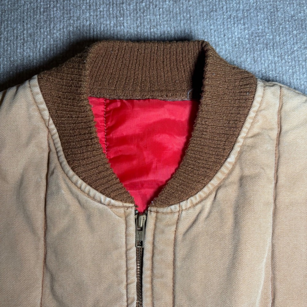 Walls Blizzard-Pruf Insulated Workwear Vest Tan Duck Canvas Red Lining Mens L - Picture 2 of 11